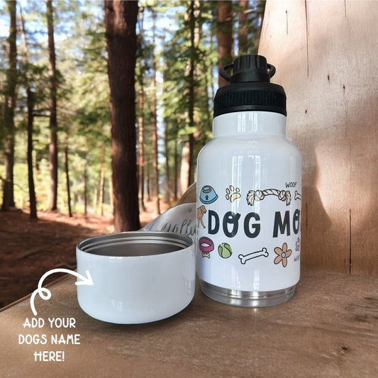 Dog Mom 320z Dog Water Tumbler with 10oz Dog bowl attached with Straw