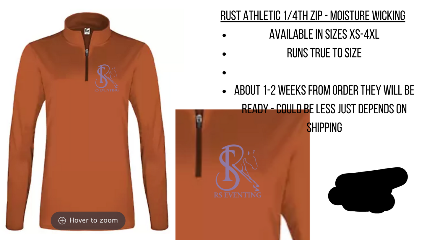 rust quarter zip with logo