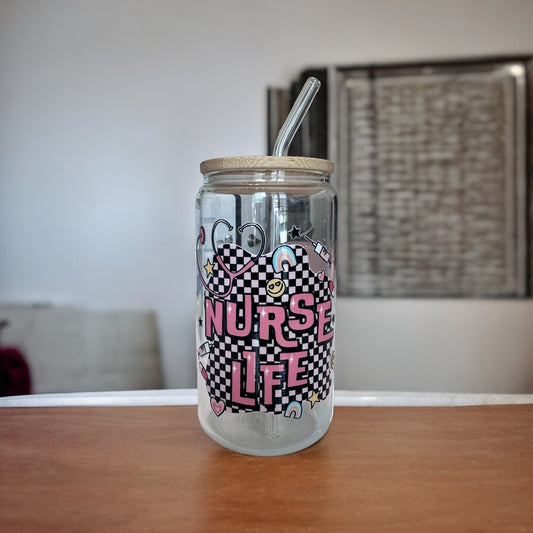 Nurse Life Retro 16oz Glass Can - Glass Beer Can