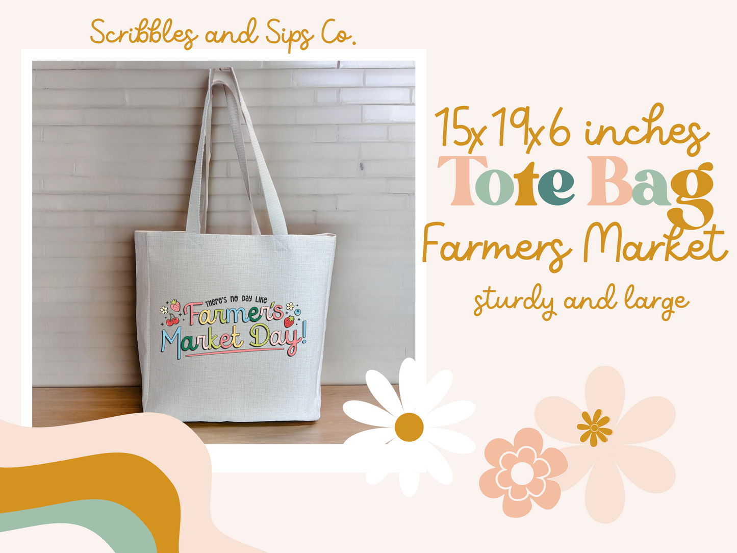 Farmers Market Day Bag, Large size of 15x19x6 Inches