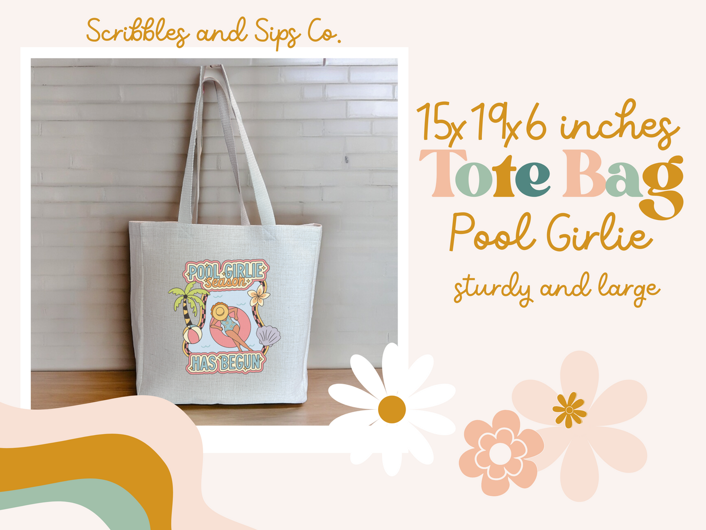 Pool Girlie Tote Bag, Large size of 15x19x6 Inches