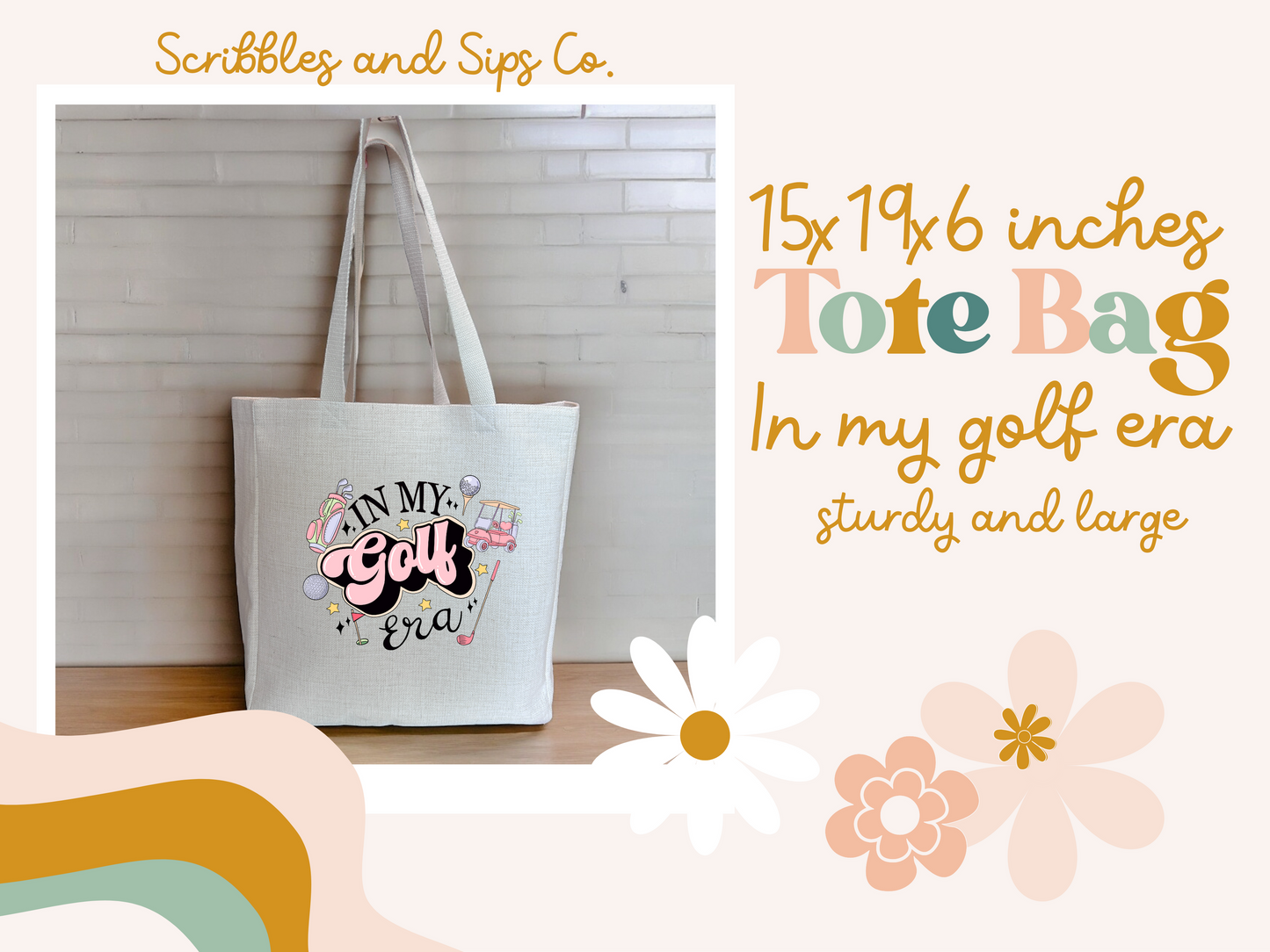 Golf Girl Tote Bag, Large size of 15x19x6 Inches