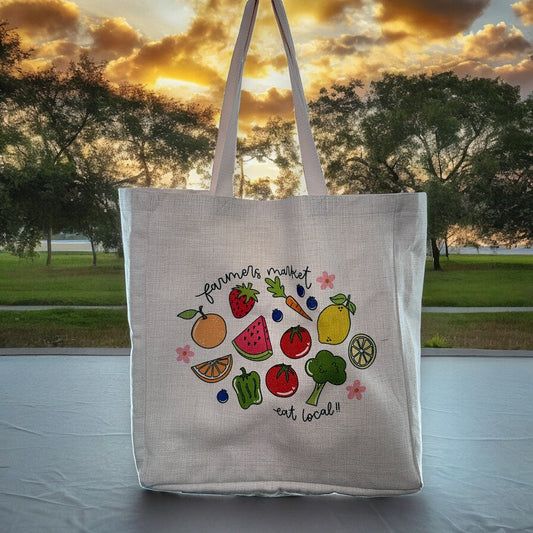 Farmers Market Tote Bag, Large size of 15x19x6 Inches