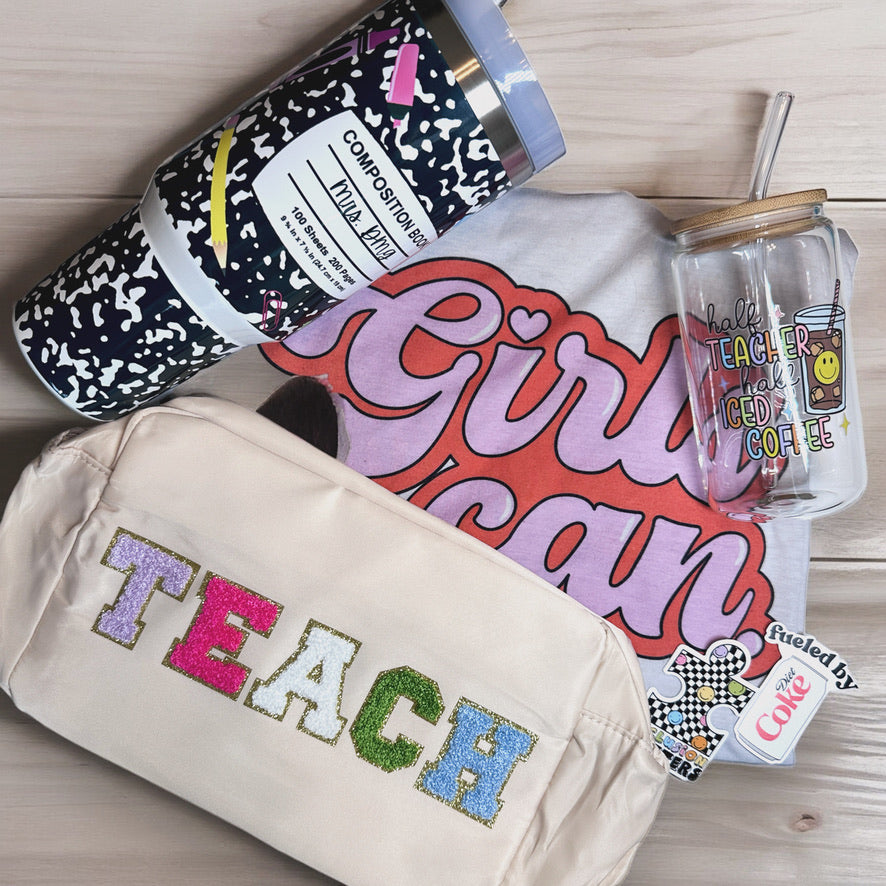 Teacher Large Makeup bag - Use for makeup, school supplies, clothes, craft items, & more! 11x8x5inches (Copy)