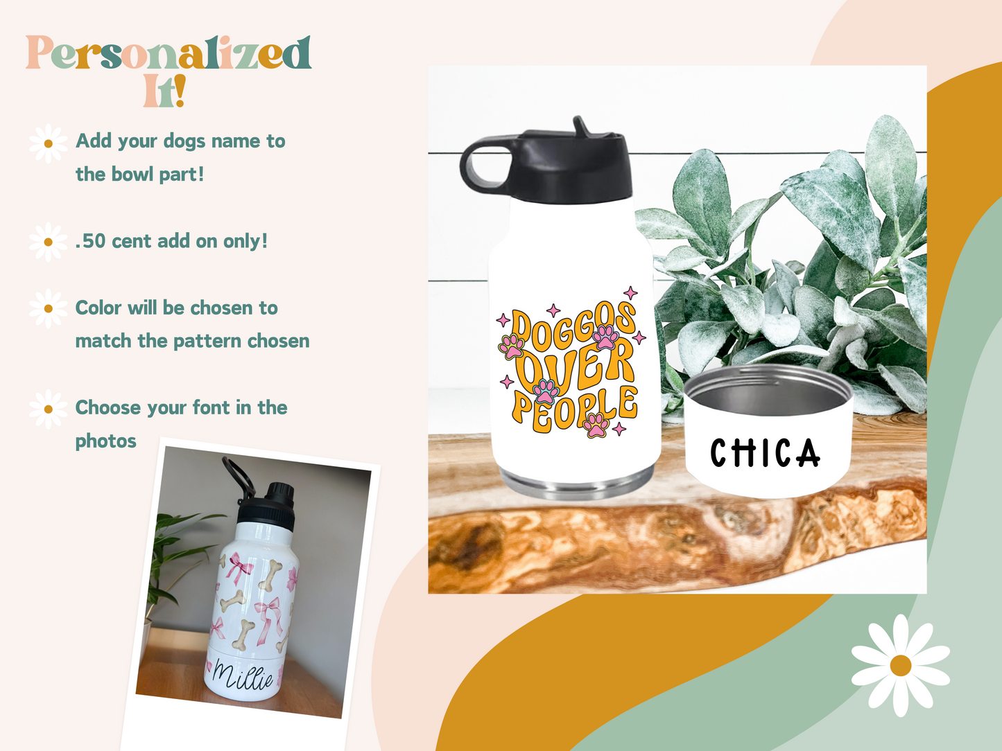 Doggos Over People 320z Dog Water Tumbler with 10oz Dog bowl attached with Straw