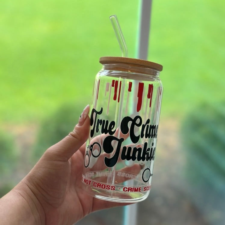 True Crime Junkie 16oz Glass Can - Glass Beer Can