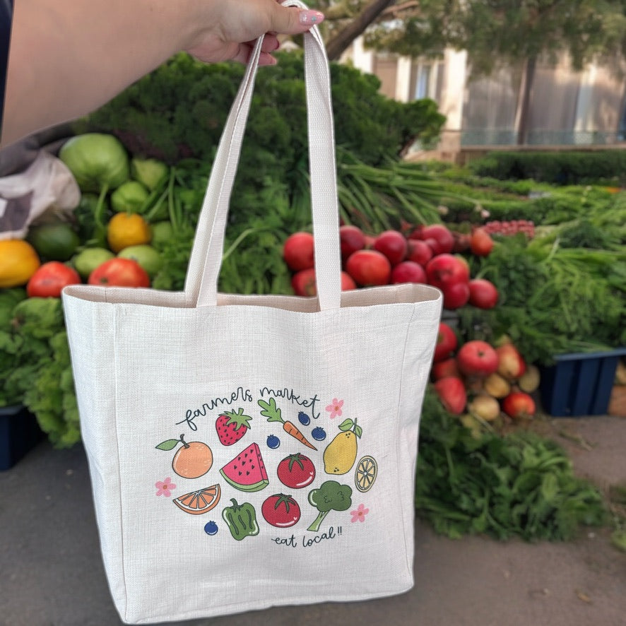 Farmers Market Tote Bag, Large size of 15x19x6 Inches