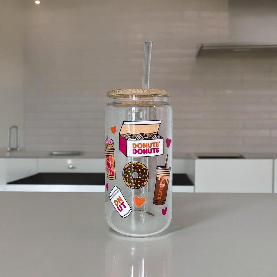 Donuts and Coffee 16oz Glass Can - Glass Beer Can dunkin