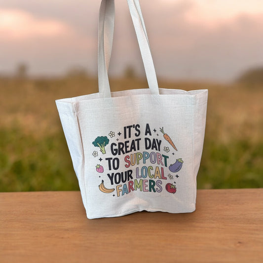 Great Day for Farmers Market Tote Bag, Large size of 15x19x6 Inches