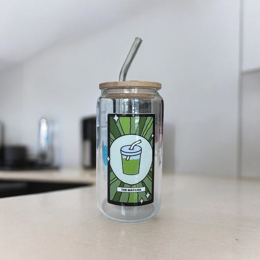 The Matcha Tarot Card 16oz Glass Can - Glass Beer Can