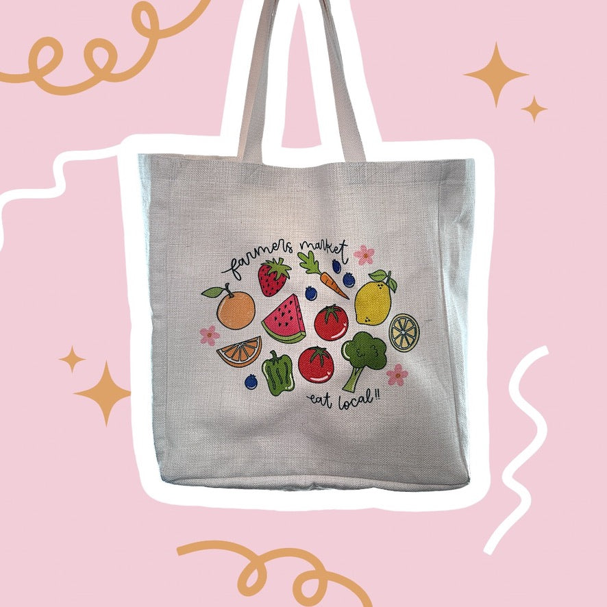 Farmers Market Tote Bag, Large size of 15x19x6 Inches