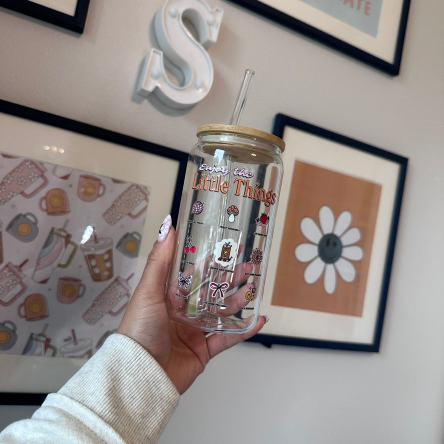 Enjoy the Little Things 16oz Glass Can - Glass Beer Can Mental Health