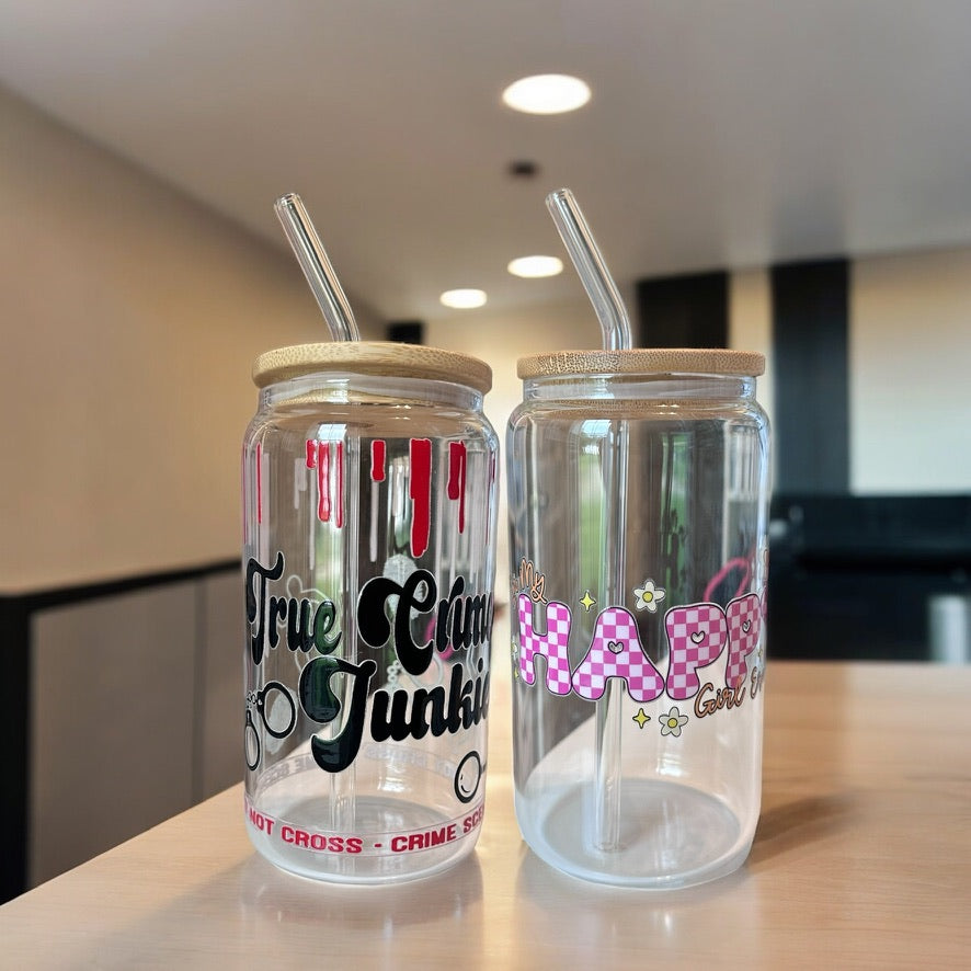 True Crime Junkie 16oz Glass Can - Glass Beer Can