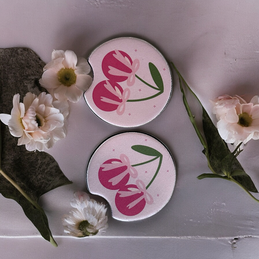 Cherry Bows Car Coaster - Fit in any cars Drink holders! Add a pop of fun!