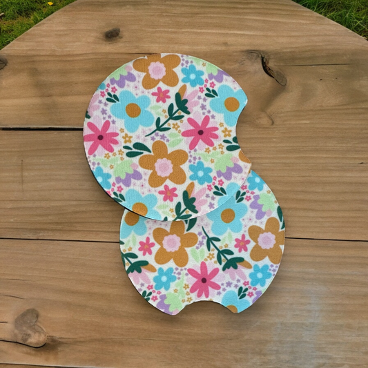 Floral Car Coasters - Fit in any cars Drink holders! Add a pop of fun!