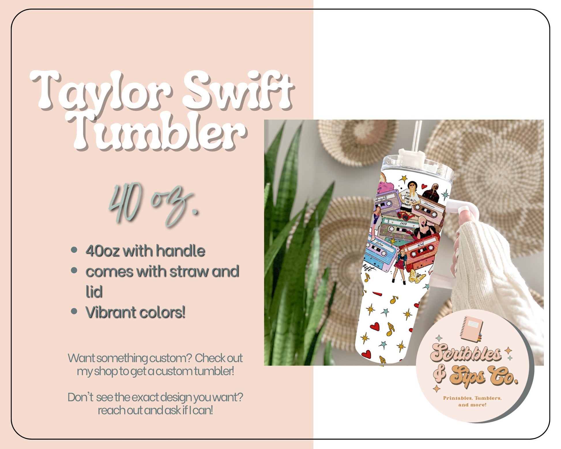 Taylor Swift tumbler 40oz Tumbler - With handle and straw