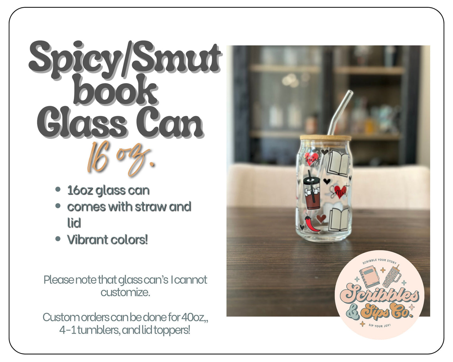 Spicy/Smut books 16oz Glass Can - Glass Beer Can