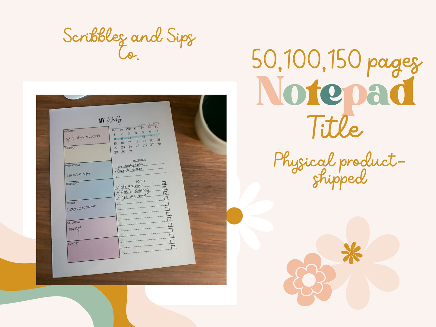 My Weekly with months Notepad - 8.5x11in notepad - Planner - Notepad for all your thoughts!