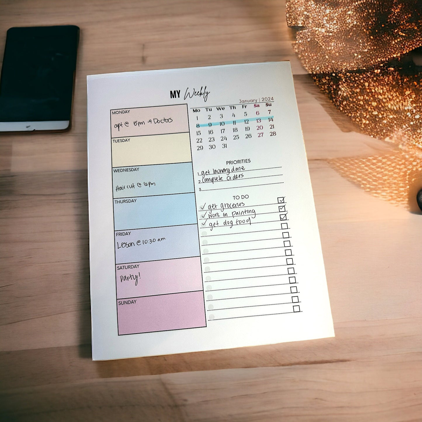 My Weekly with months Notepad - 8.5x11in notepad - Planner - Notepad for all your thoughts!