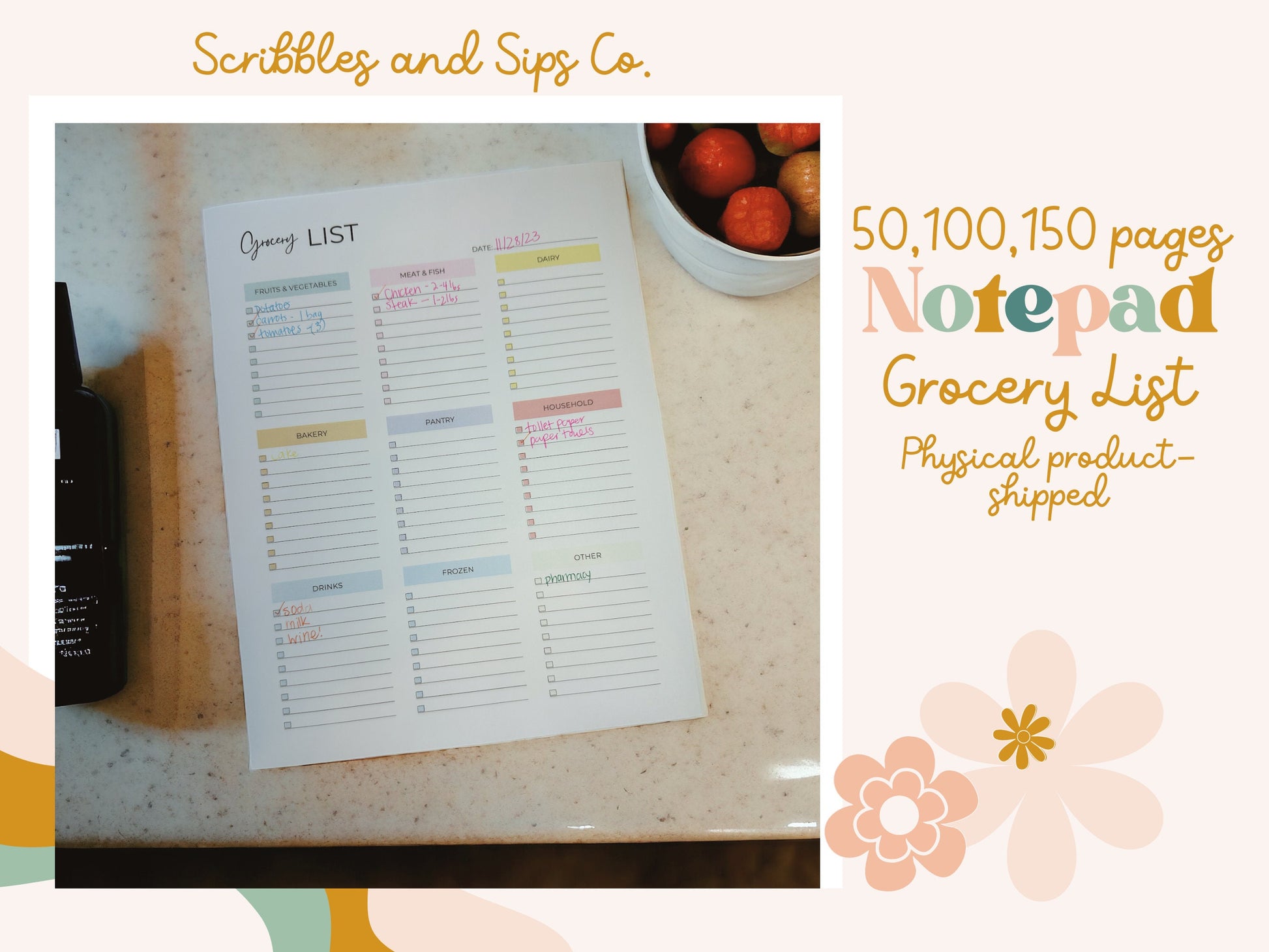 Grocery List Notepad - 8.5x11in notepad - Planner - Notepad for all your thoughts! Meal Planning