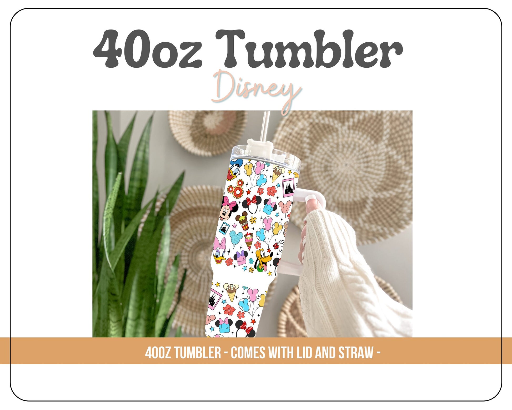 40oz Magical Character Tumbler - With handle and straw - Disney World - Sublimation Tumber - 40oz Tumbler with. handle.