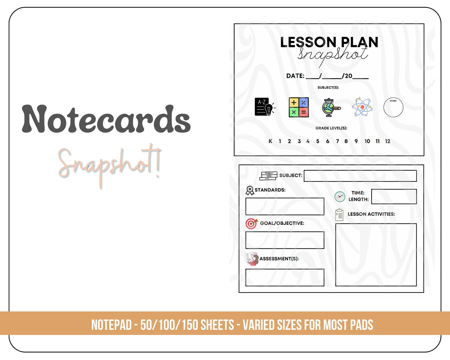 Lesson Plan Snapshot Notecards - 5x7 cardstock