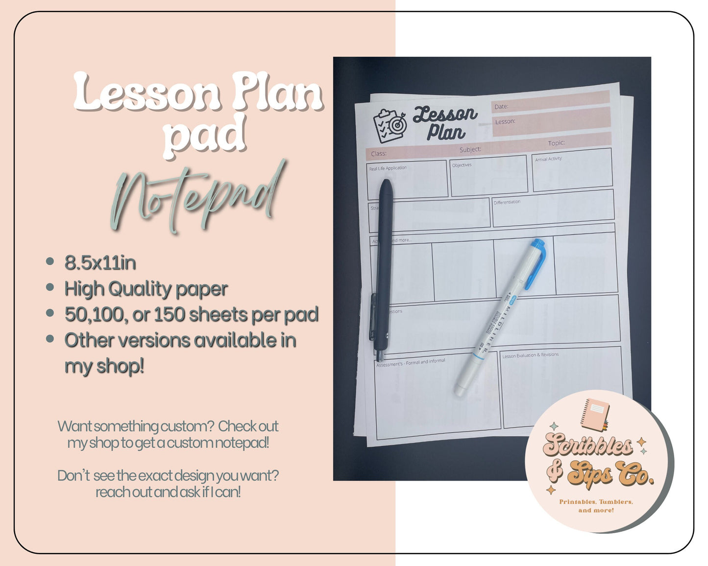 Lesson planning pad- 8.5x11in notepad