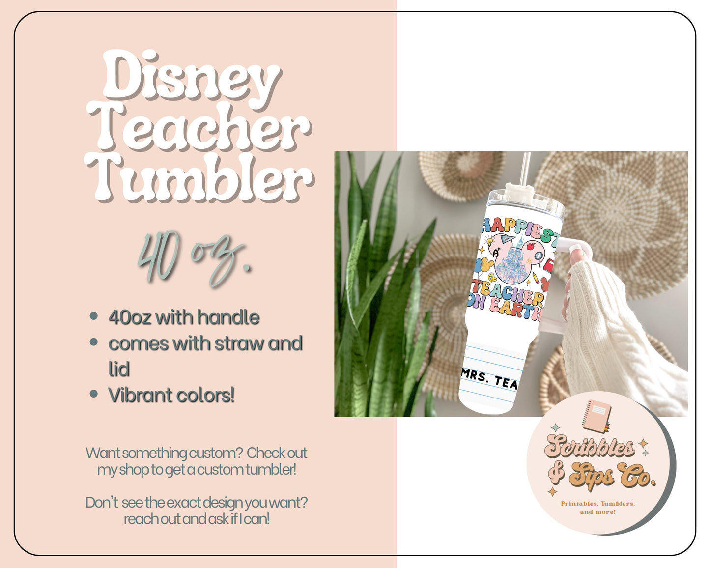 40oz Magical character teacher Tumbler - With handle and straw