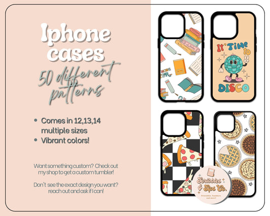 Iphone Cases - Iphone 12/13/14 pro and max. 50 different patterns. Iphone case. Holidays. Horses. Books. Retro. graduation. sports. sushi.