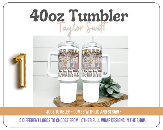 Taylor Swift tumbler - 5 logos 40oz Tumbler - With handle and straw - 40oz Tumbler with handle. TS Eras Tour- Red- 22-Midnight albums.