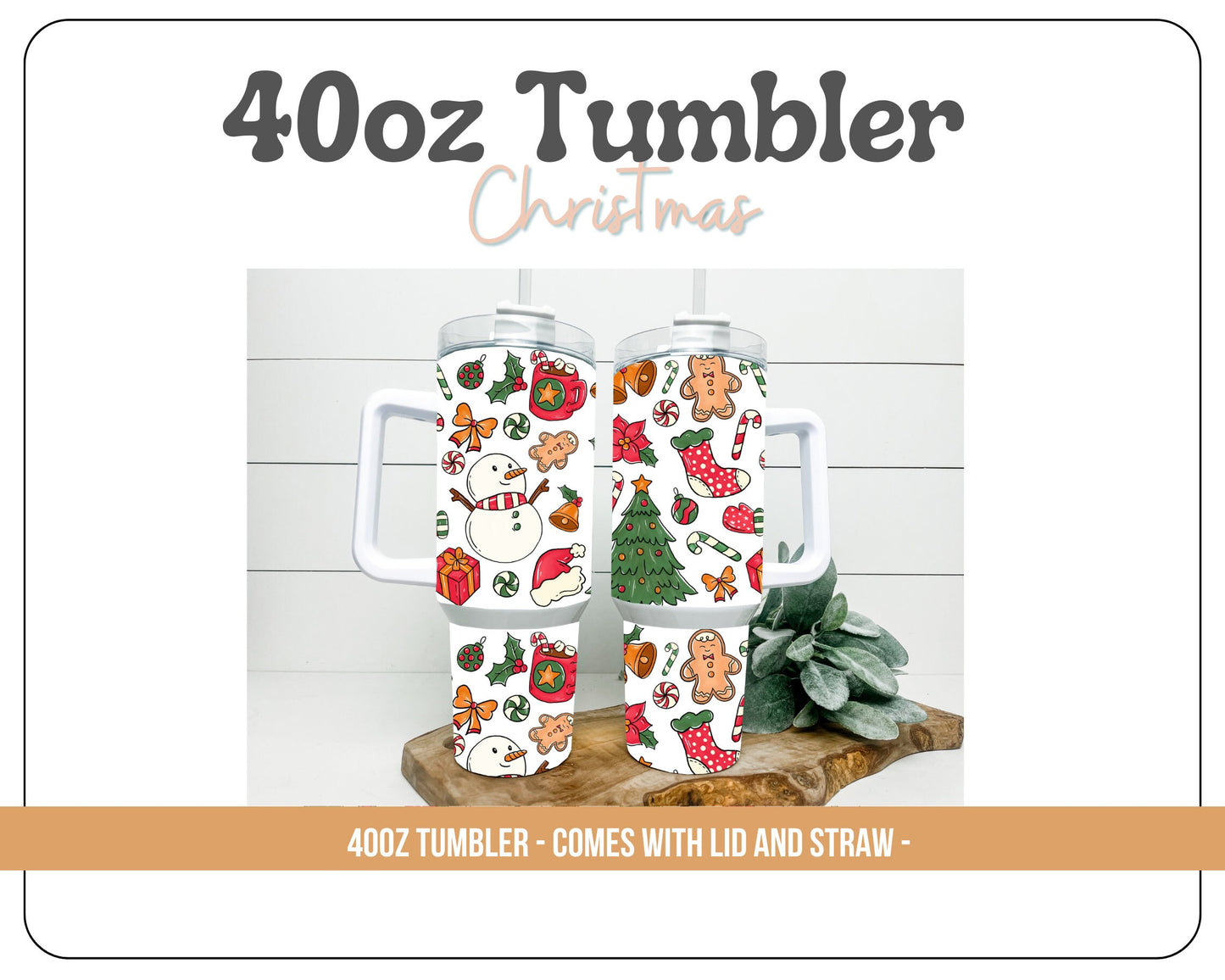 Christmas 40oz Tumbler - With handle and straw - Happy Holidays tumbler- 40oz Tumbler with handle. Ho Ho Ho. Santa. Holly Jolly Christmas!