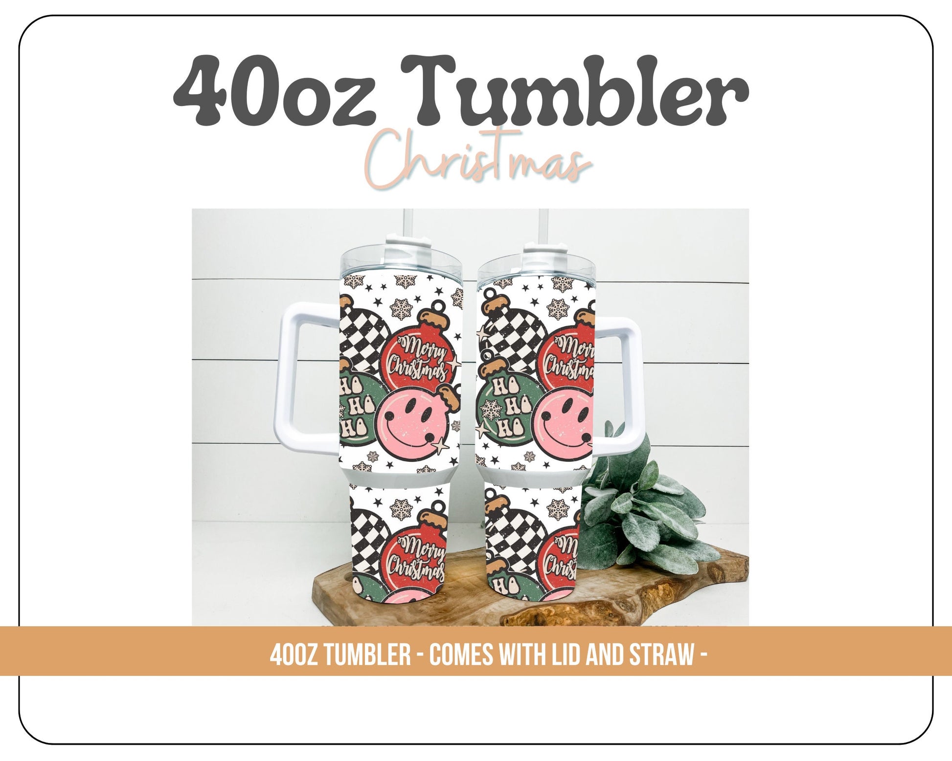 Christmas 40oz Tumbler - With handle and straw - Happy Holidays tumbler- 40oz Tumbler with handle. Ho Ho Ho. Santa. Holly Jolly Christmas!