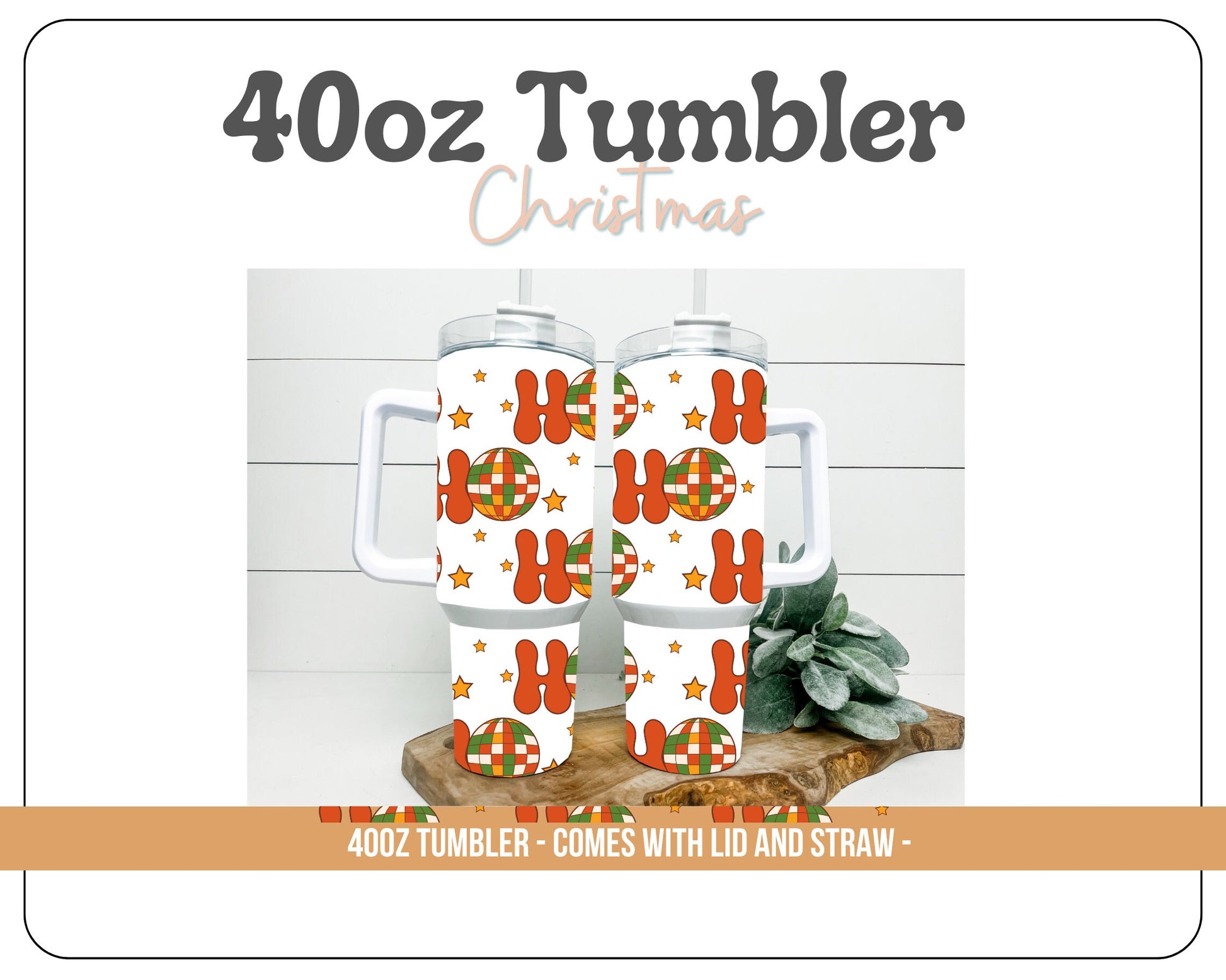 Christmas 40oz Tumbler - With handle and straw - Happy Holidays tumbler- 40oz Tumbler with handle. Ho Ho Ho. Santa. Holly Jolly Christmas!