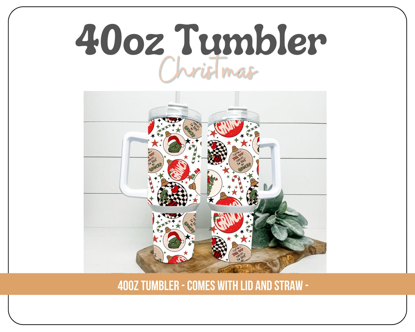 Grinch Christmas 40oz Tumbler - With handle and straw - Happy Holidays tumbler- 40oz Tumbler with handle. Ho Ho Ho. Santa. Holidays.