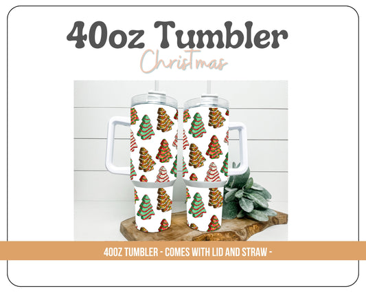 Little Debbie Christmas Cakes 40oz Tumbler-With handle and straw-Happy Holidays tumbler- 40oz Tumbler with handle. Ho Ho Ho. Santa. Holidays