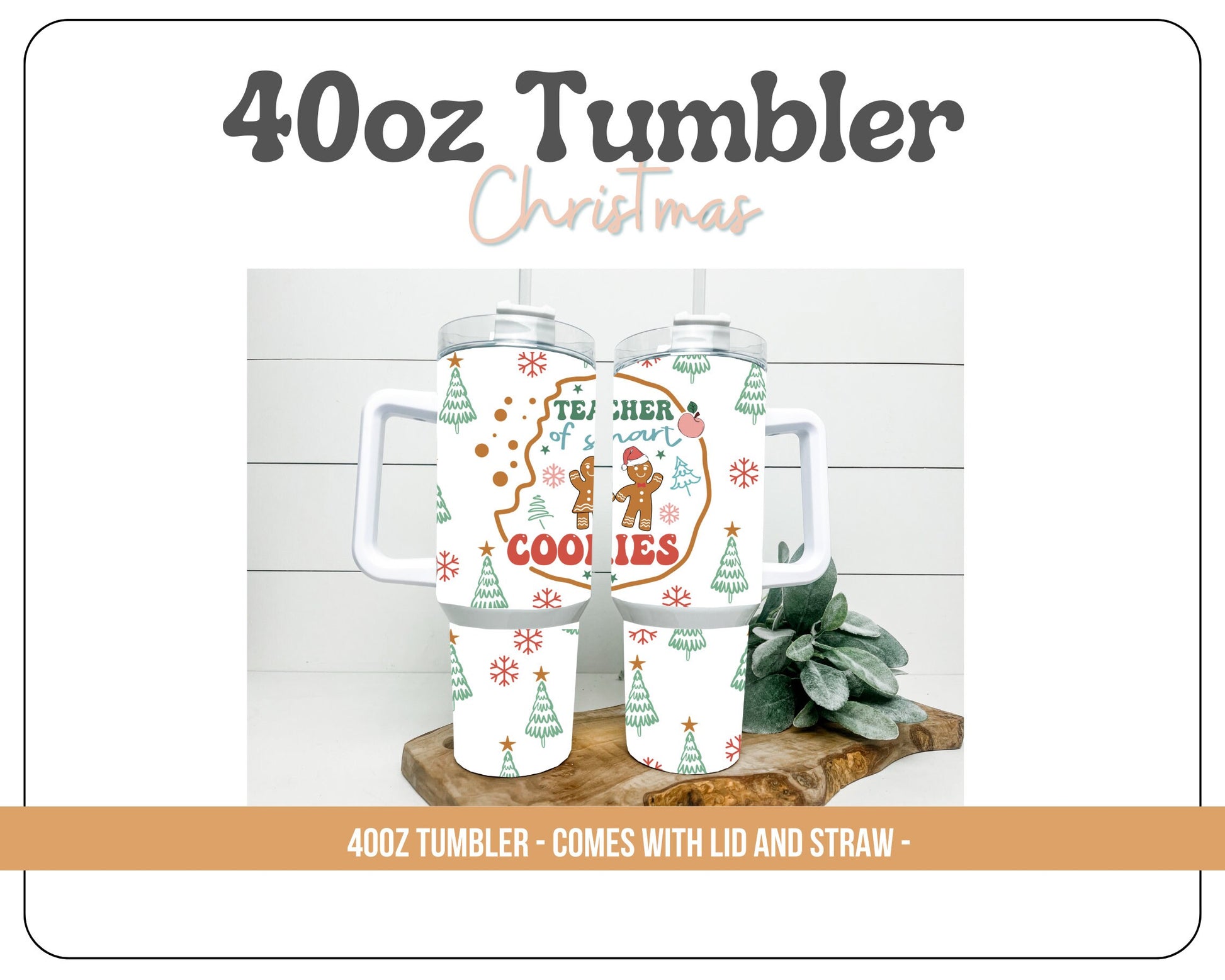 Teacher Christmas 40oz Tumbler - With handle and straw - Happy Holidays tumbler- 40oz Tumbler with handle. Ho Ho Ho. Santa. Christmas!