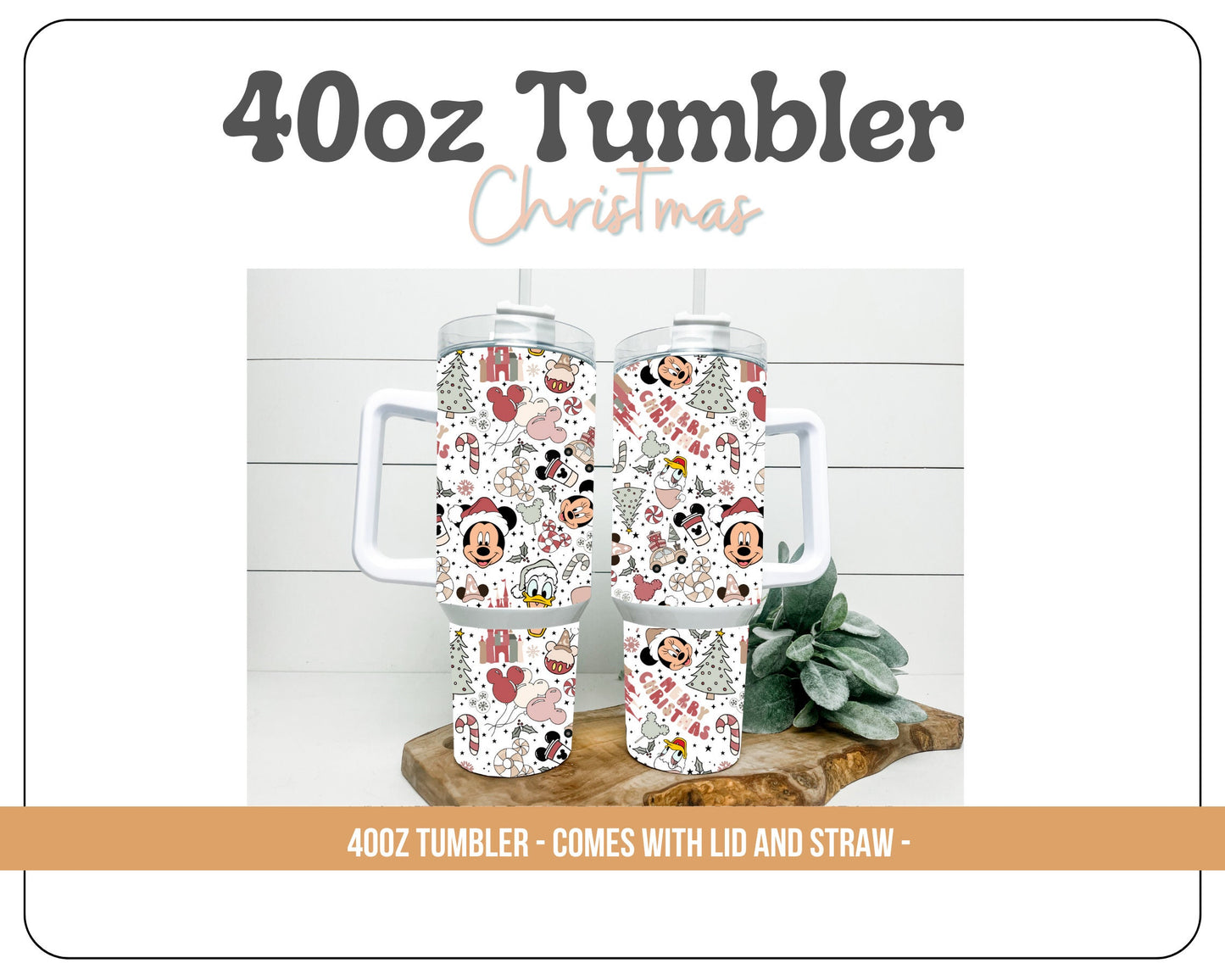 Magical Character Christmas 40oz Tumbler - With handle and straw-Happy Holidays tumbler- 40oz Tumbler with handle. Ho Ho Ho. Santa. Holidays