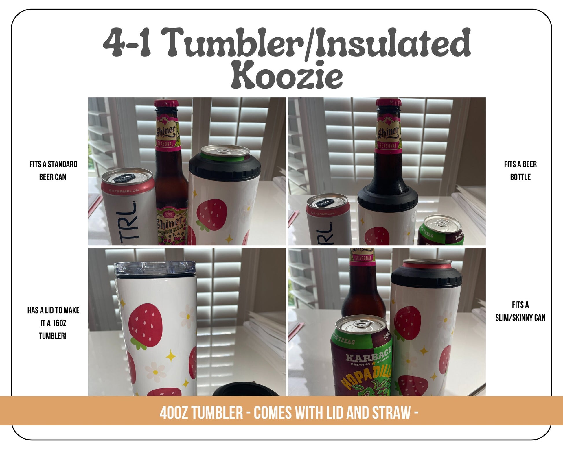 Magical Character Christmas 4-1 Tumbler - Can hold a drink, beer can, skinny can, beer bottle- Buckeyes- 12oz - 2 lids and a straw. Santa.