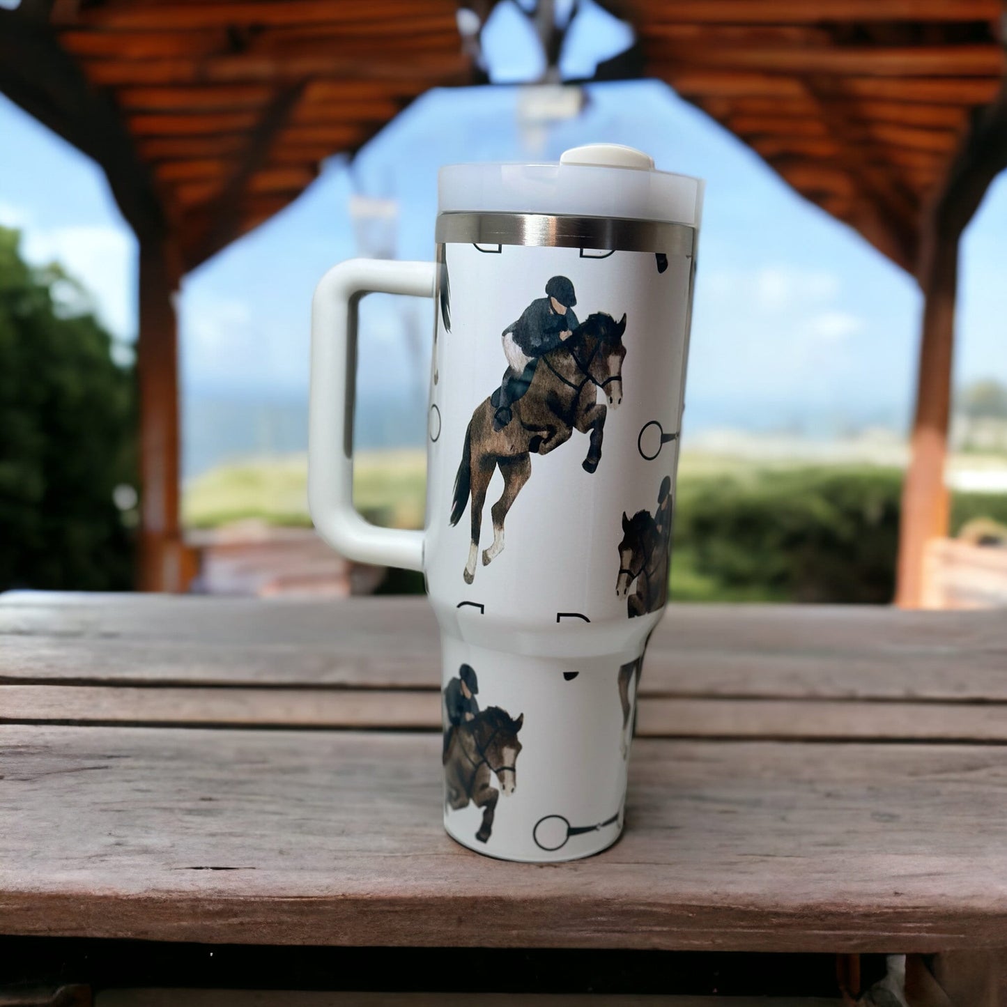 40oz Equestrian Jumper Tumbler - With handle and straw