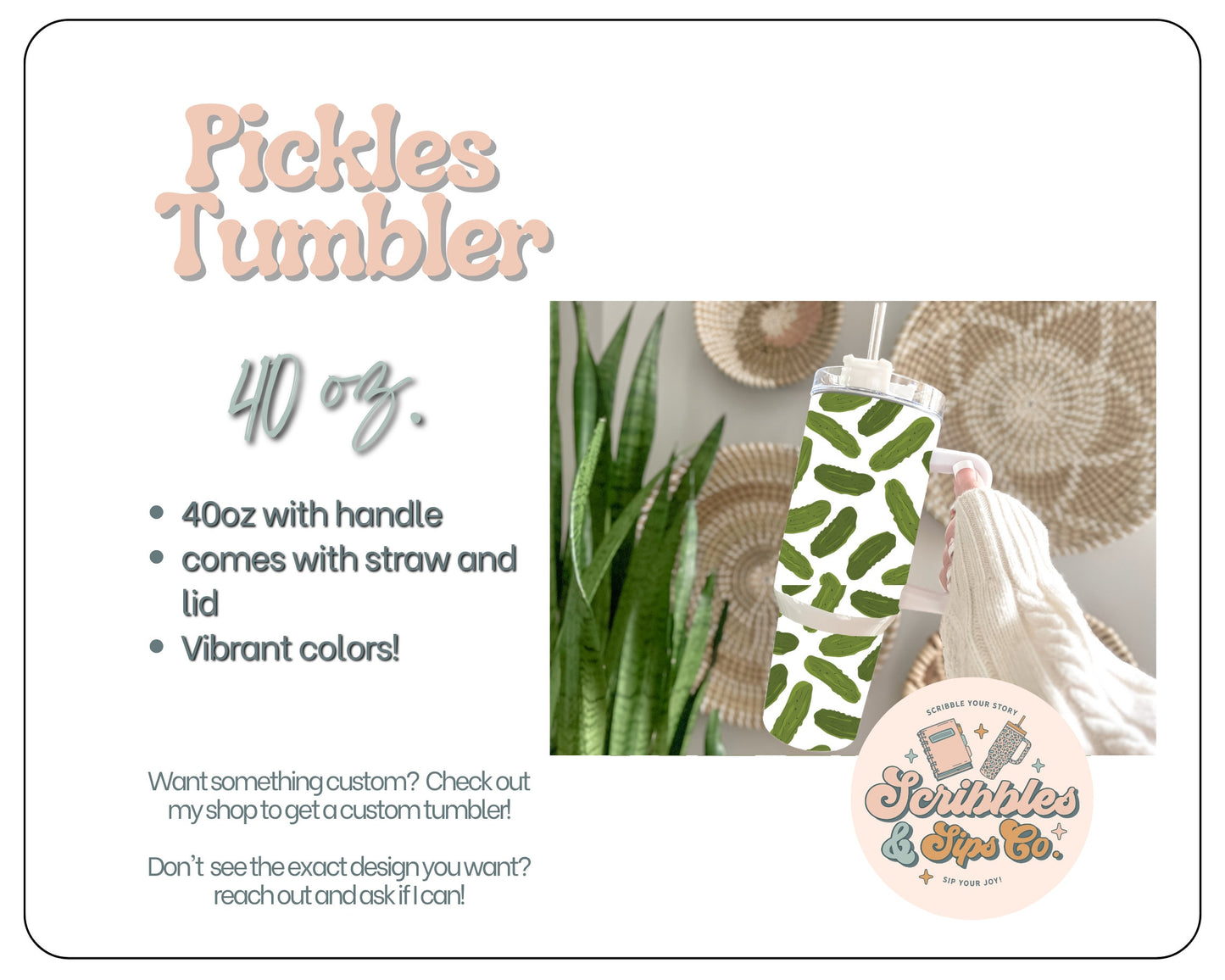 Pickle lovers tumbler 40oz Tumbler - With handle and straw