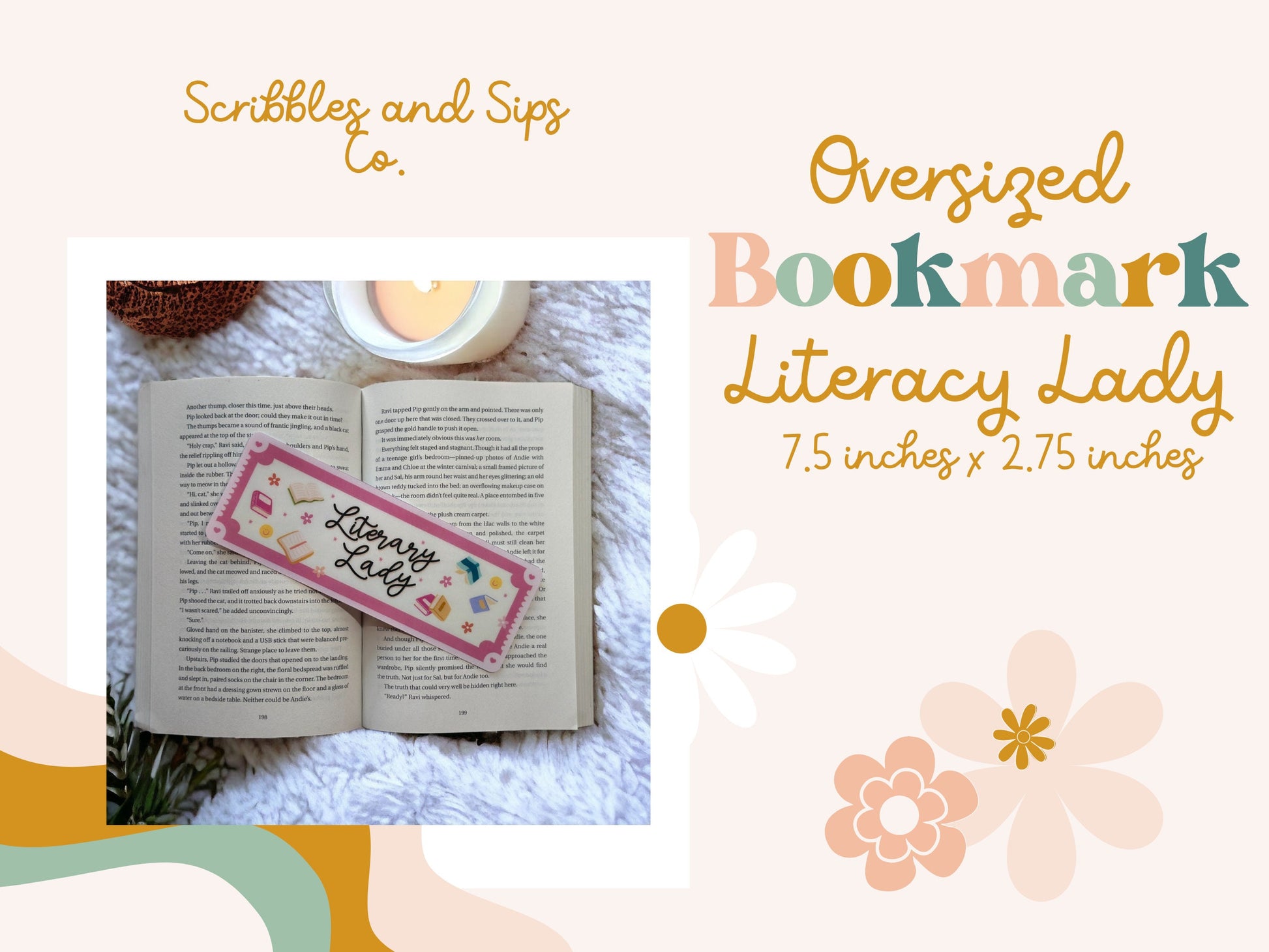 Literacy Lady Bookmark - Laminated Bookmark - Strong and durable bookmark - Oversized Bookmark - Girly Bookmark - teacher bookmark