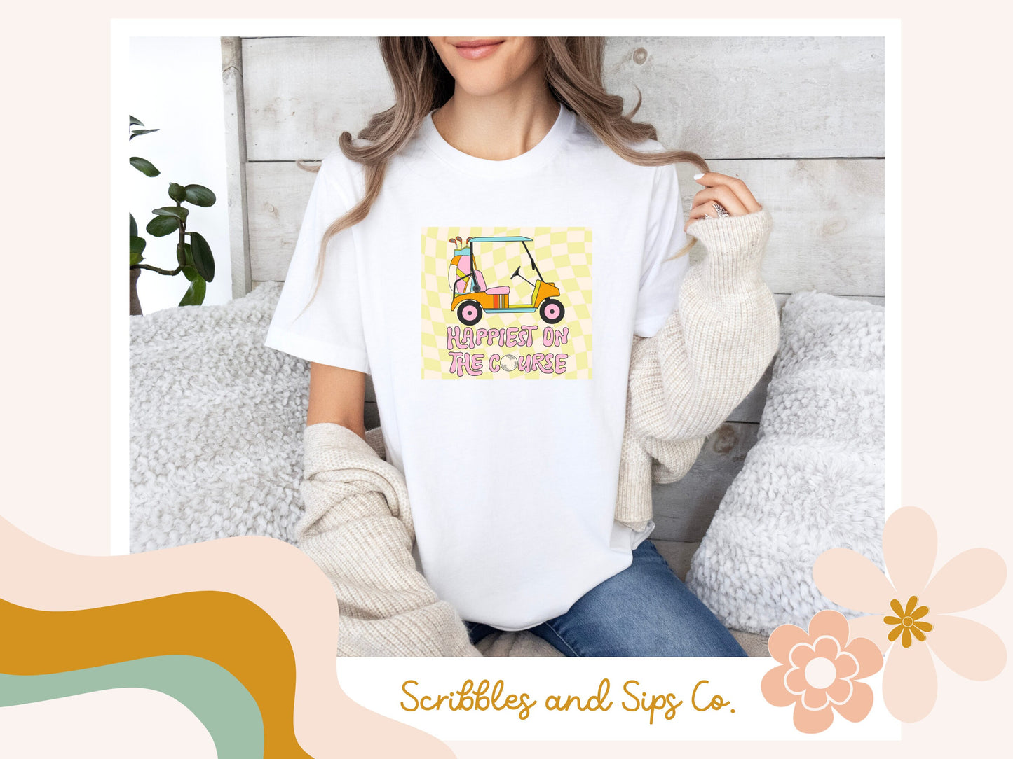 Happiest on the Course T-shirt - Trending Right Now, Women's Graphic T-shirt, Golf Cart T-Shirt, Retro T-shirt, Golf T-Shirt