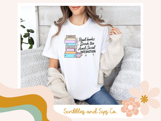 Read Books Avoid Interaction T-shirt - Trending Right Now, Women's Graphic T-shirt, Tea T-Shirt, Retro T-shirt, Books T-Shirt