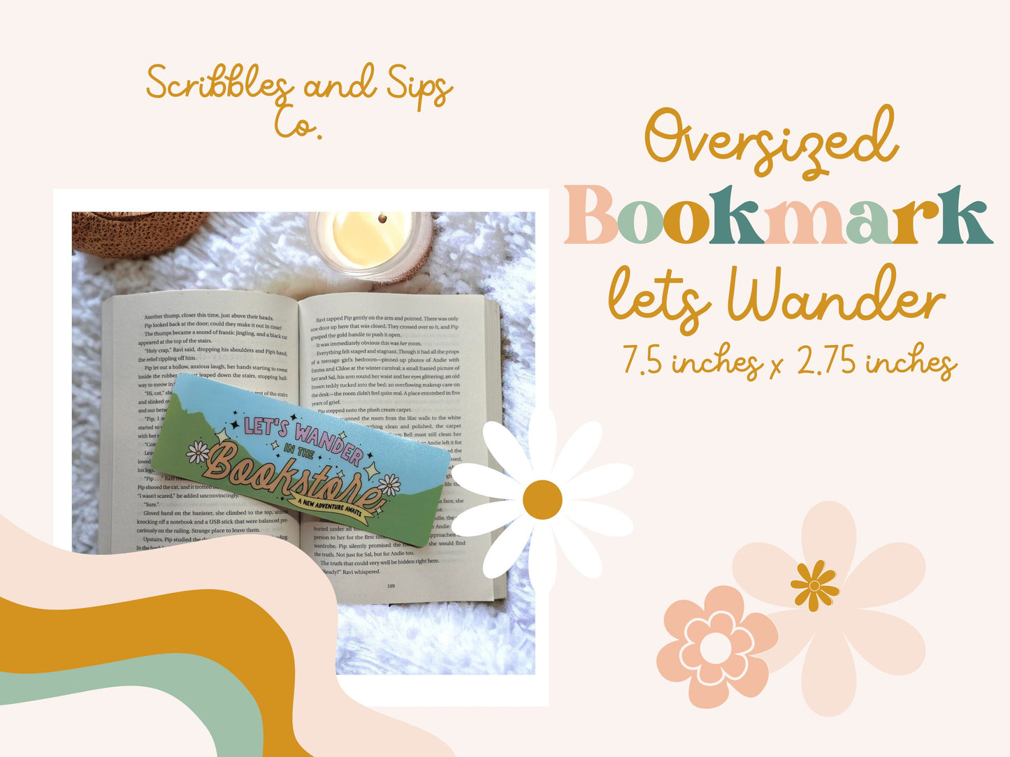 Lets Wander the Bookstore Bookmark - Laminated Bookmark - Strong and durable bookmark - Oversized Bookmark - 7.5x2.75inches