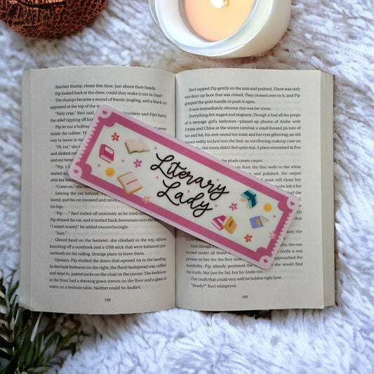 Literacy Lady Bookmark - Laminated Bookmark - Strong and durable bookmark - Oversized Bookmark - Girly Bookmark - teacher bookmark