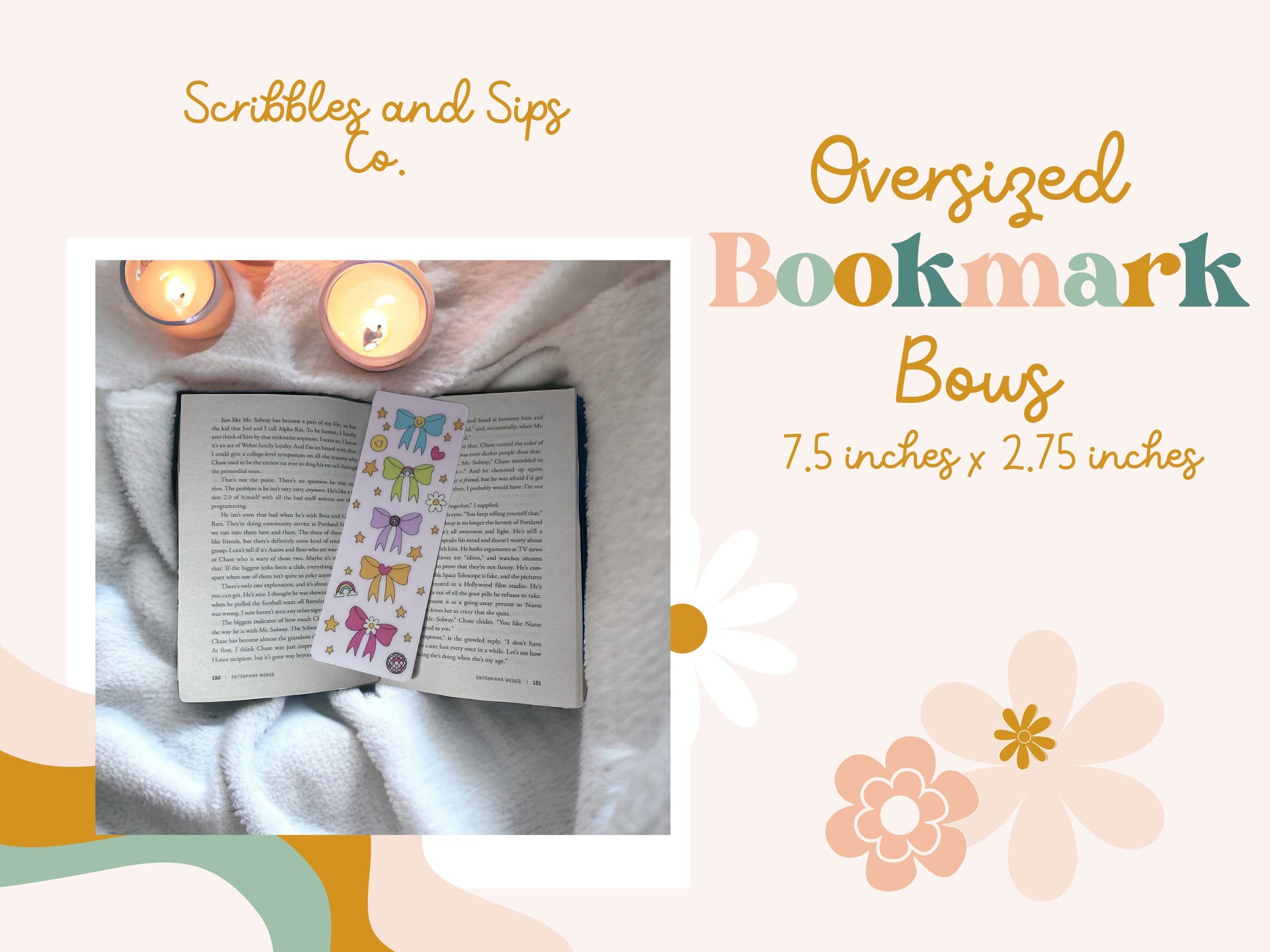 Colorful Bows Bookmark - Laminated Bookmark - Strong and durable bookmark - Oversized Bookmark - 7.5x2.75inches