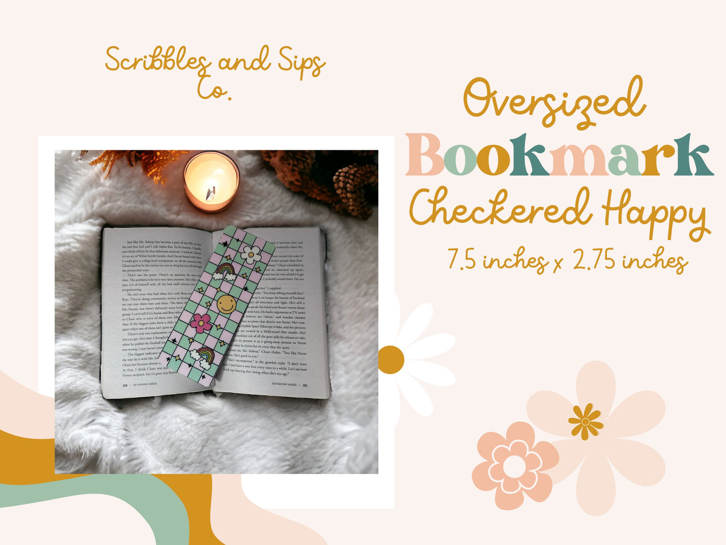 Checkered Happy Bookmark - Laminated Bookmark - Strong & durable bookmark - Bookmark - 7.5x2.75inches - Retro Bookmark - Teen Bookmark