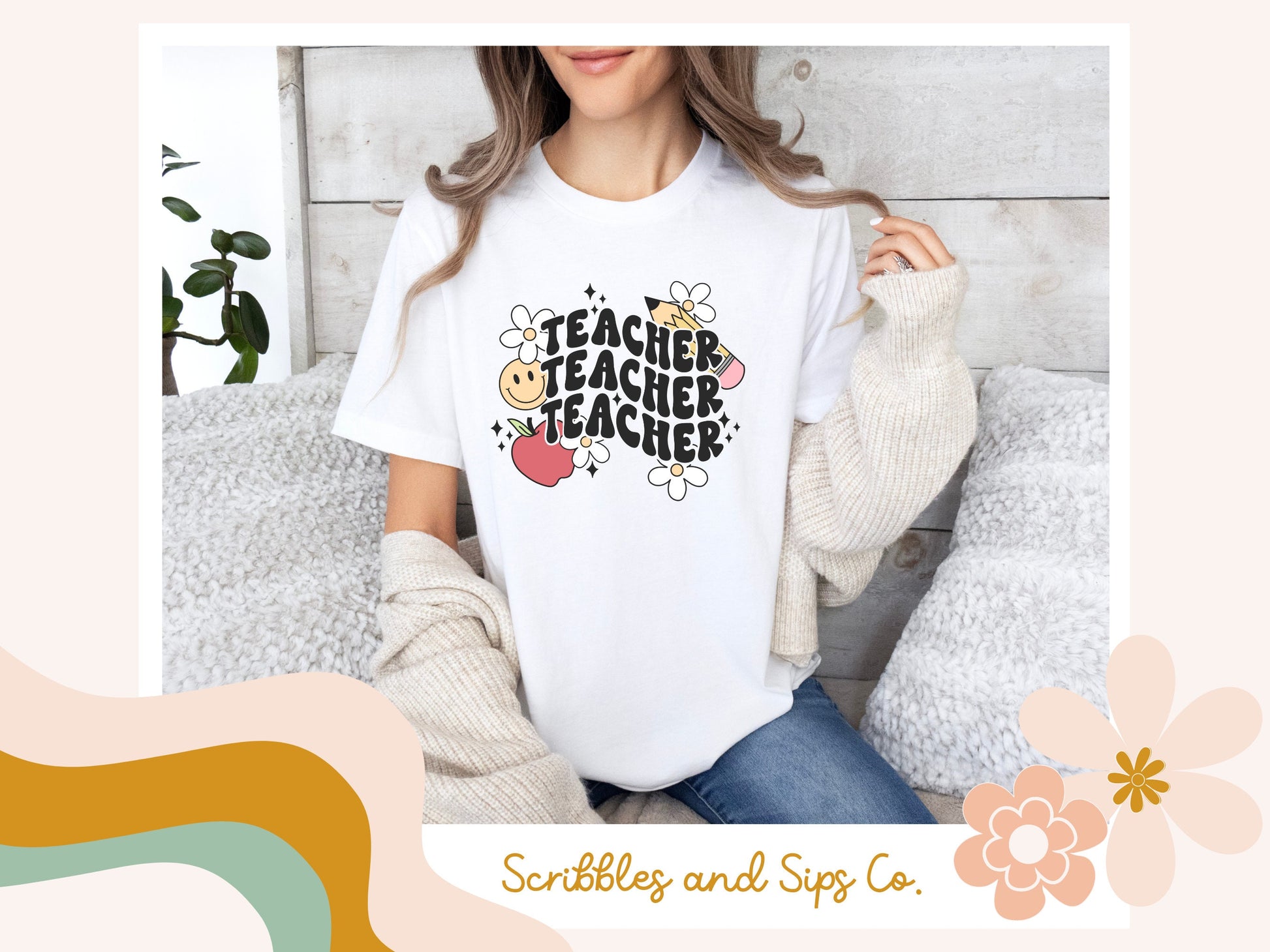 Retro Wavy Teacher T-shirt - Trending Right Now, Women's Graphic T-shirt, Teacher T-Shirt, Retro T-shirt, School T-Shirt