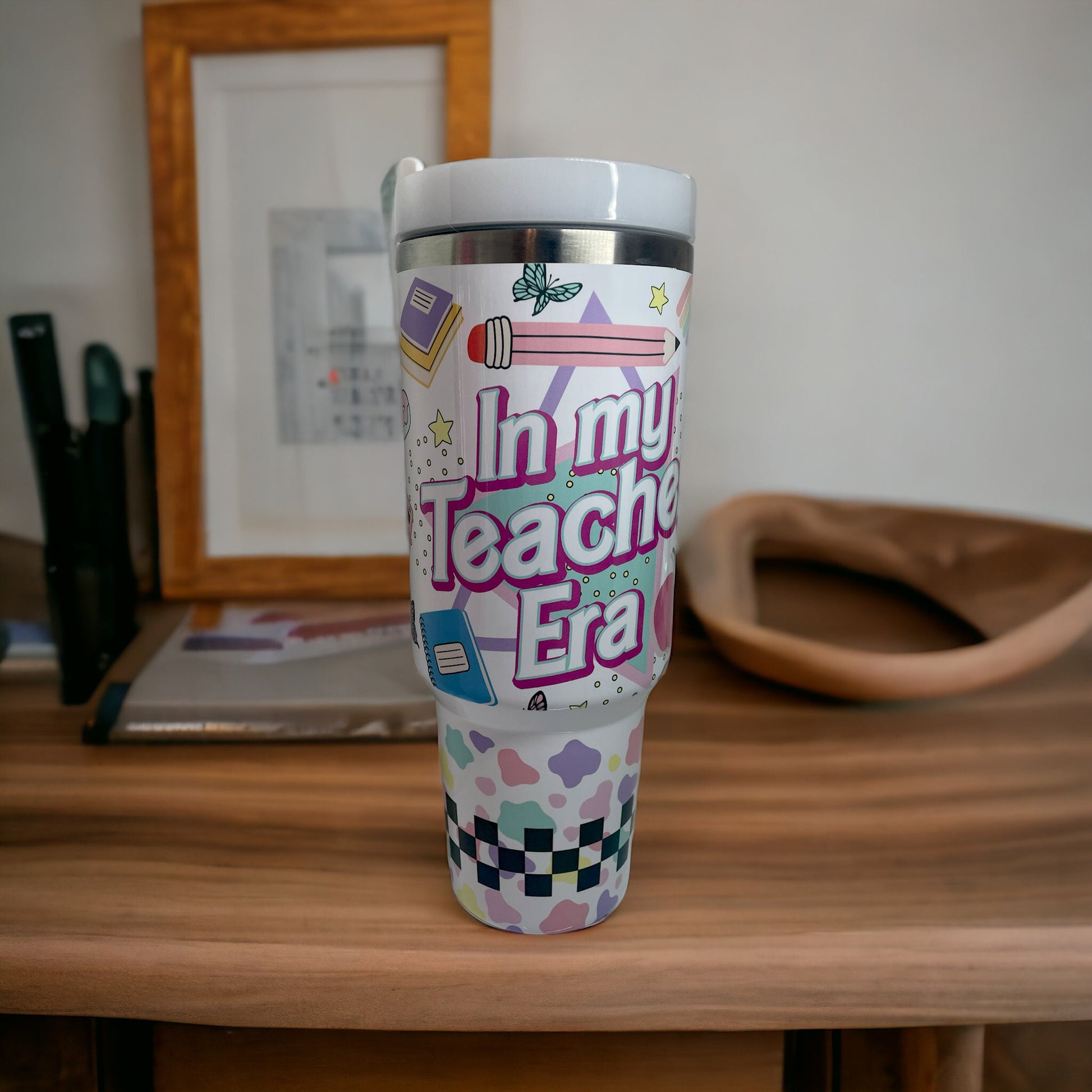 40oz In my teacher era Tumbler - With handle and straw - teacher- Sublimation Tumber - 40oz Tumbler with handle. Teacher gift.