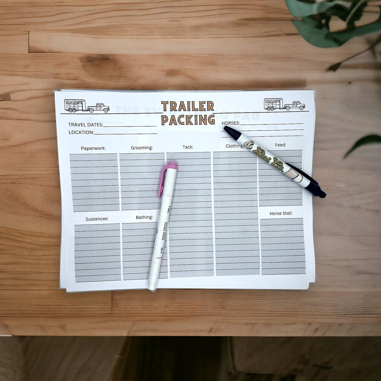 Equestrian Trailer Packing pad Style 3- 8.5x11in notepad